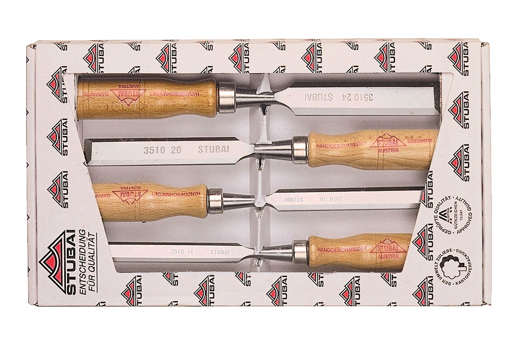 3511 Wood chisel set with red beech handle, 4 pieces