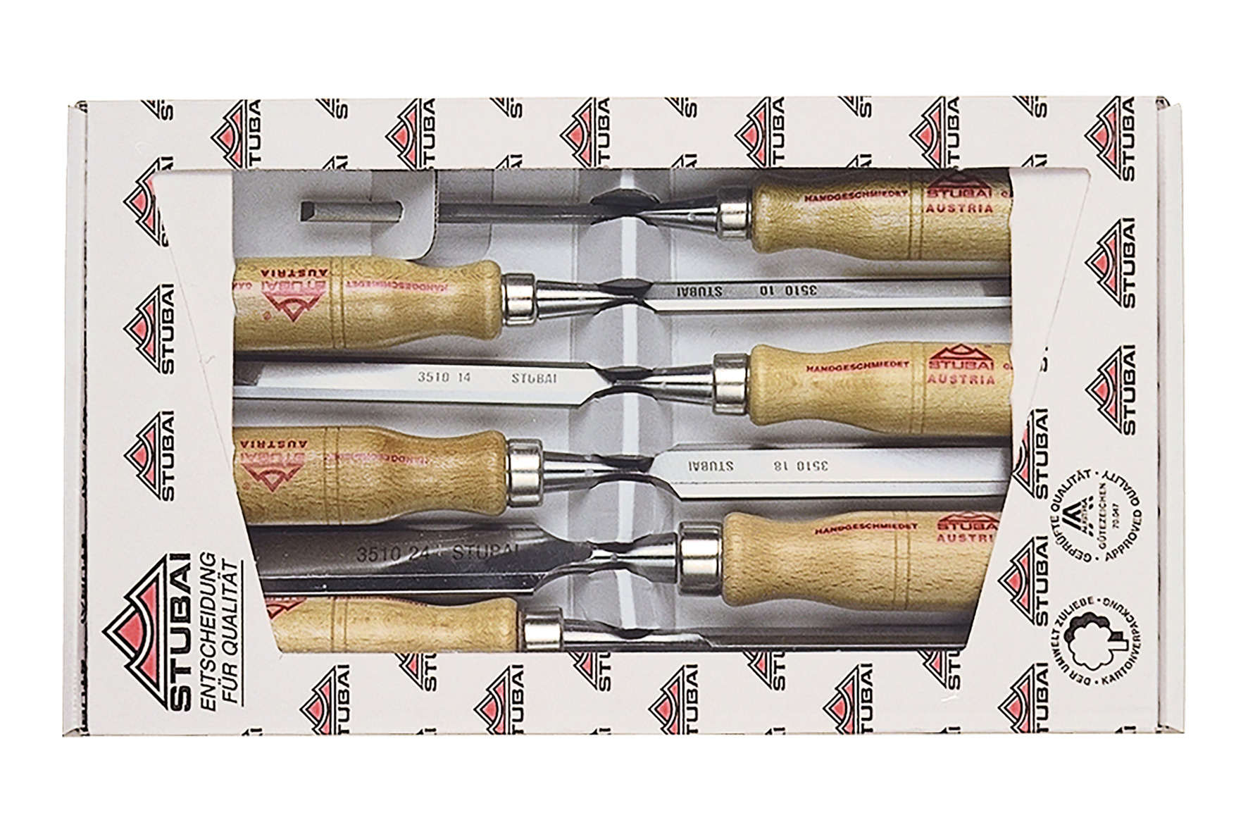 3511 Wood chisel set with red beech handle, 6 pieces