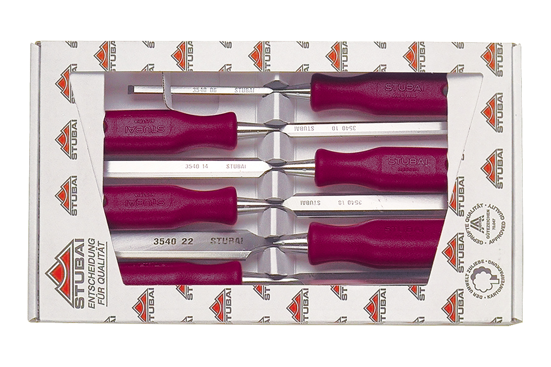 3541 Chisel set with red plastic handle, 6 pieces