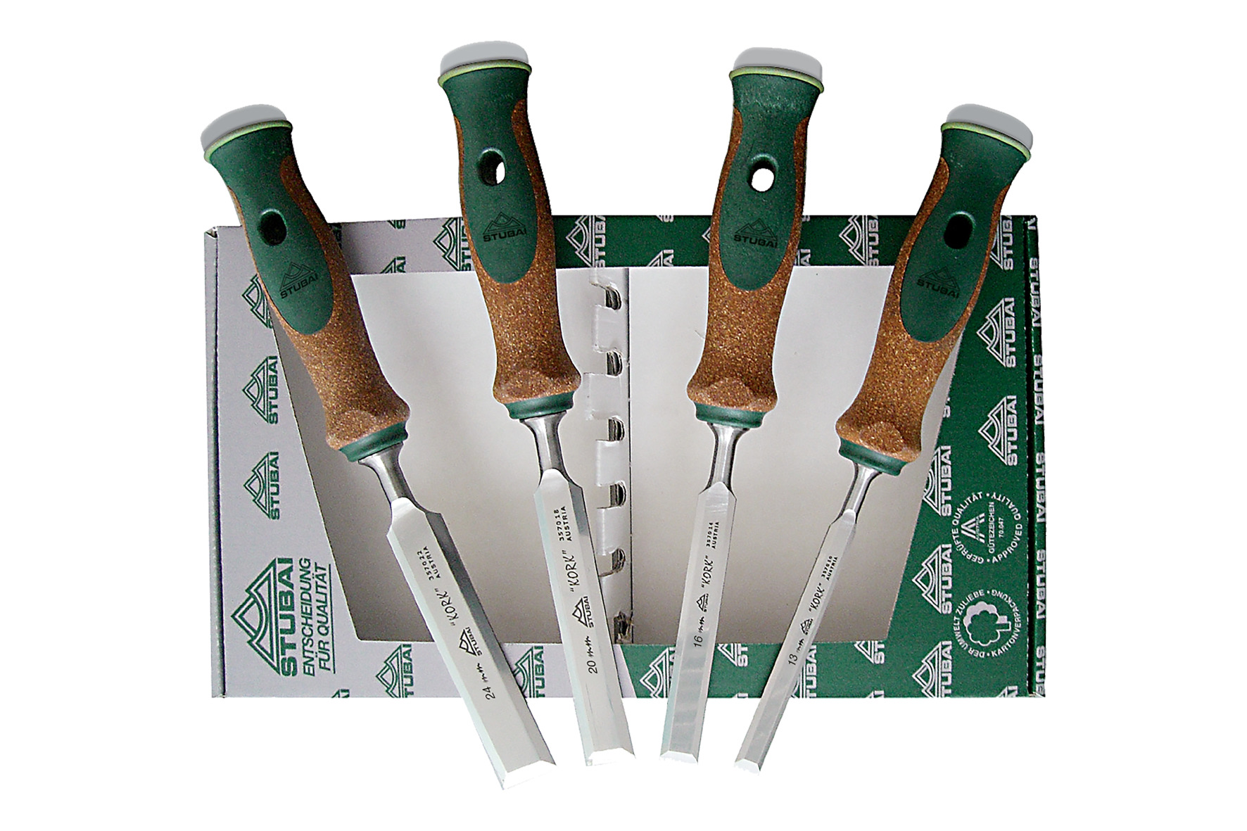 3571 Professional wood chisel set swedish type with cork handle, 4 pieces