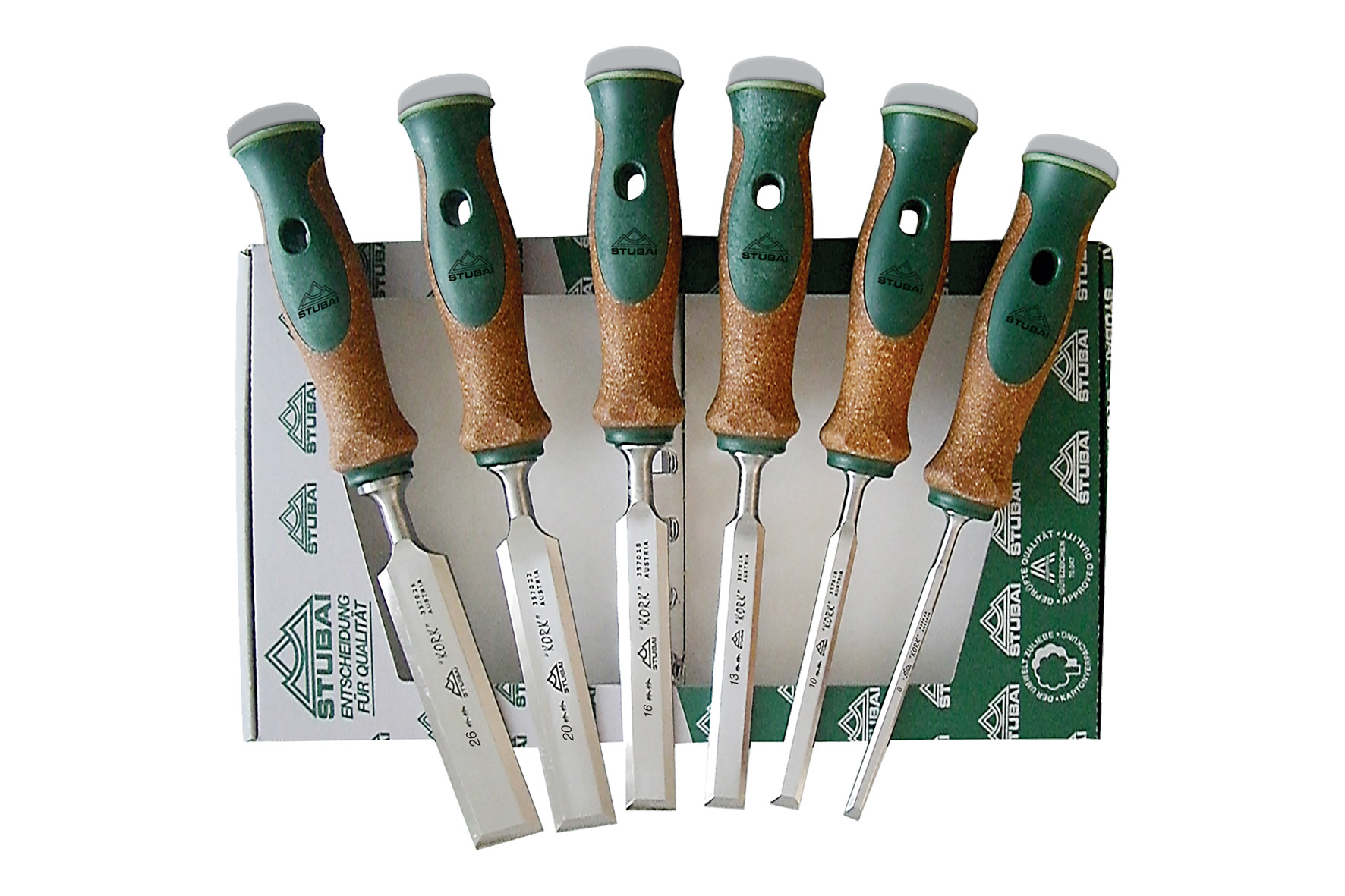 3571 Professional wood chisel set swedish type with cork handle, 6 pieces