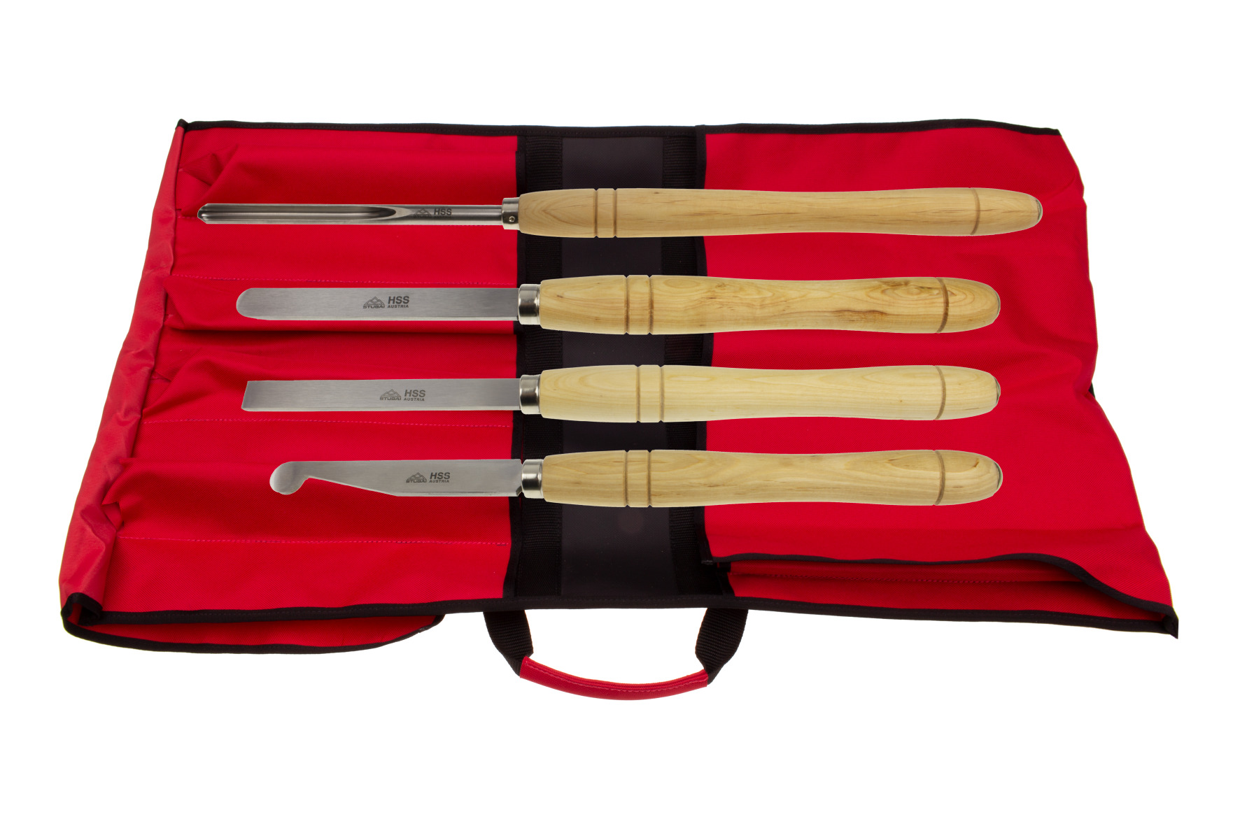 S7094 Woodturning tool set 4 pcs. for crossbar in roll bag